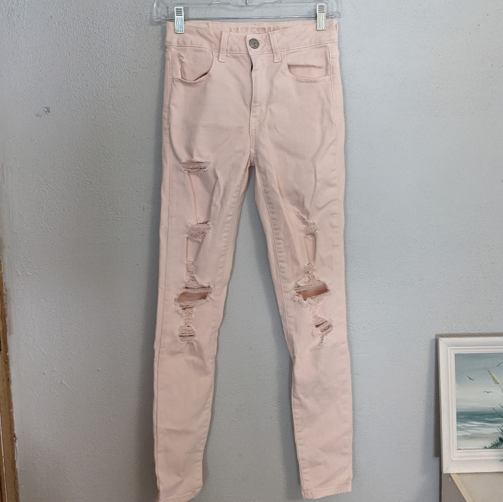 American Eagle Pink Ripped Skinny Jeans